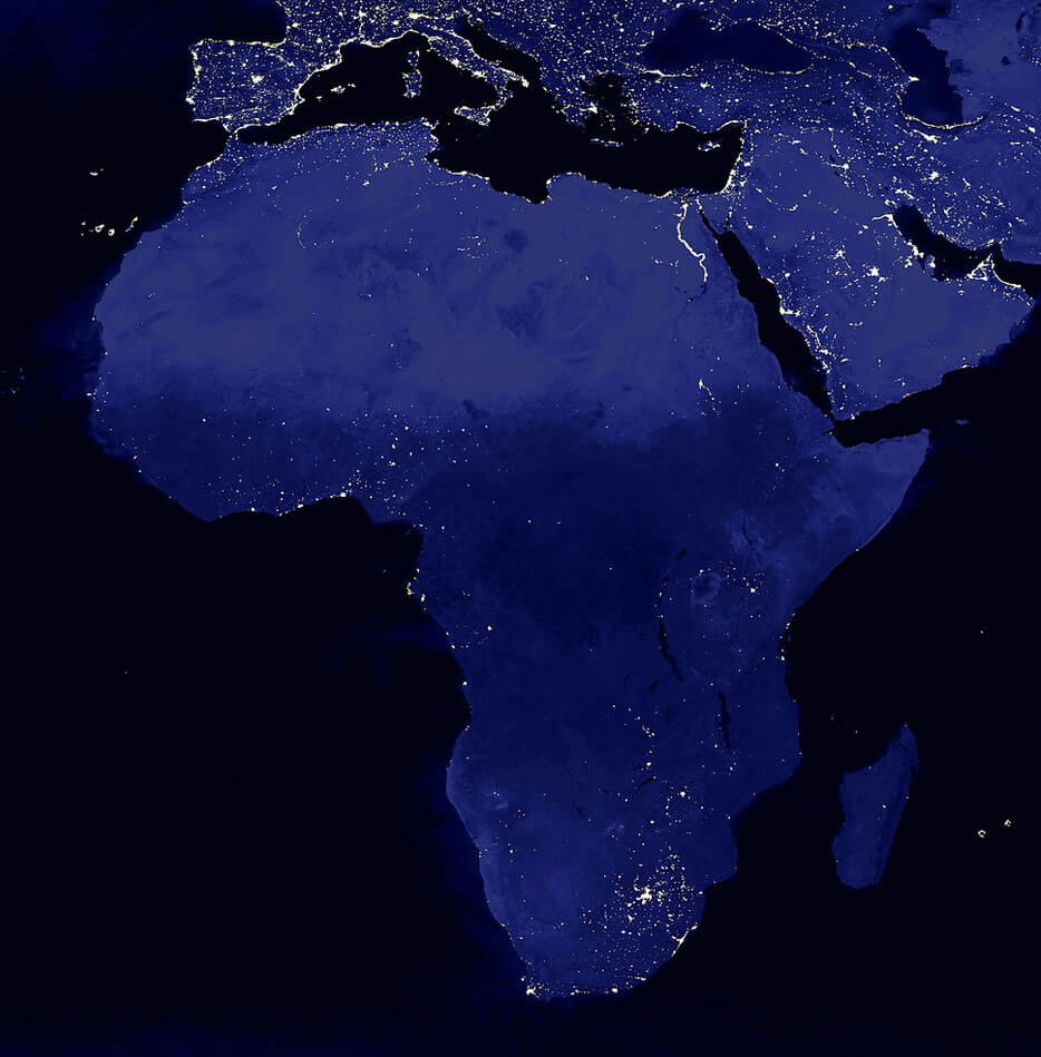 afrika karte in der nacht aus dem weltall